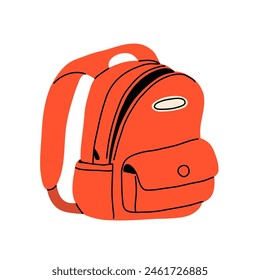 different school backpack and schoolbag. Back to school, collection of children bags. Hand drawn vector illustration isolated on white background. Modern flat cartoon style