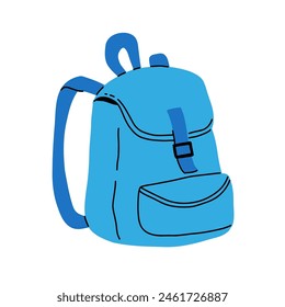 Verschiedener Schulrucksack und Schultasche. Zurück zur Schule, Kollektion der Kindertaschen. Handgezeichnete Vektorillustration isoliert auf weißem Hintergrund. Moderner flacher Cartoon-Stil