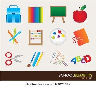 different school elements over white background