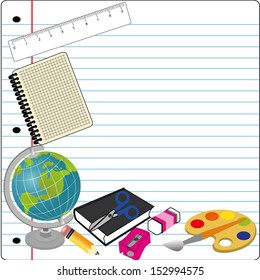 different school icons on abstract paper background