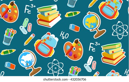 Different school objects. Bright seamless pattern. Eps 10 vector illustration.