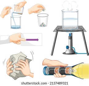 Different science equipments on white background illustration