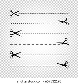 Different scissors line cut silhouette set collectoin on transparent background