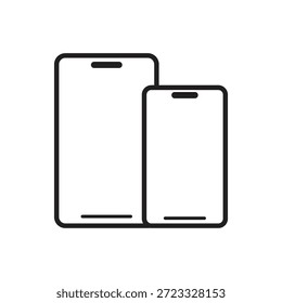 Diferentes tamanhos de tela telefones celulares ícones preto sólido