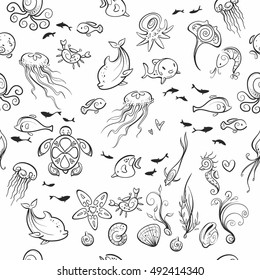 different sea and ocean creatures, vector illustration