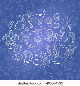 different sea and ocean creatures, vector illustration