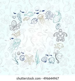 different sea and ocean creatures, vector illustration