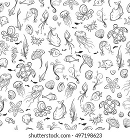 Different Sea Ocean Creatures Vector Illustration Stock Vector (Royalty ...