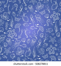 different sea and ocean creatures, vector illustration