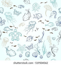 different sea and ocean creatures, vector illustration