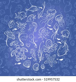 different sea and ocean creatures, vector illustration