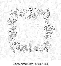 different sea and ocean creatures, vector illustration