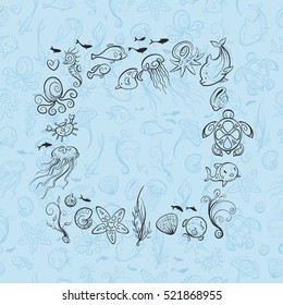 different sea and ocean creatures, vector illustration