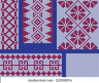 Different seamless cross-stitch embroidery patterns
