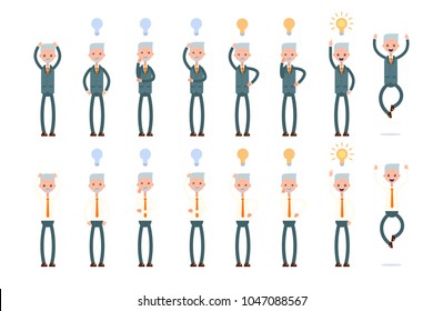 different search options and find ideas. elderly businessman. cartoon character set.