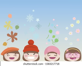 Different seasons in the form of a girl. Autumn, winter, spring and summer. Emoji faces