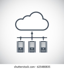 Different servers linked to one cloud - cloud computing icon.