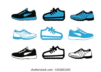 different set blue and black shoe shoes illustration.-vector
