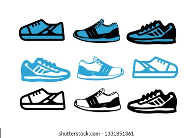 different set blue and black shoe shoes illustration.-vector