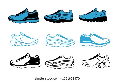 different set blue and black shoe shoes illustration.-vector