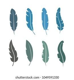 Different set feather vector icon isolated on white background. Collection for writing text and design. Graphic illustration