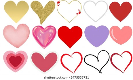 Diferentes Corazones. Colección de ilustraciones de corazón, conjunto de iconos de símbolos de amor, Vector de símbolos de amor.