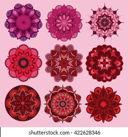 The different set with the mandalas. Vector illustration. 