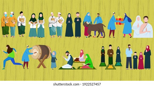 Set Set verschiedener Menschen Cartoon-Zeichen auf gelbem Hintergrund 