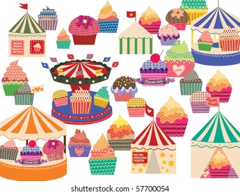 Different sets of circus big top.