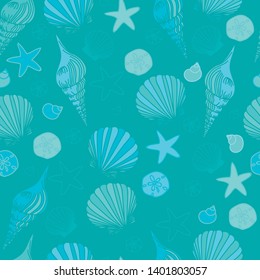 Different shades of blue sea shells