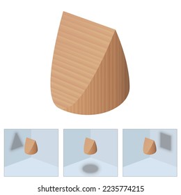 Different shadows from same object  - round, triangular and square shadow of a wedge shaped object. Symbol for different perspectives, points of view or matters of opinion. Vector illustration.
