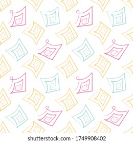 Different shape of abstract curly spiral pastel color lines. Geometric contemporary seamless pattern for textile and packaging.