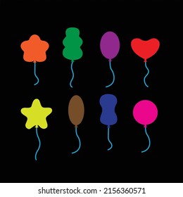 globos de forma y color diferentes. sobre fondo negro