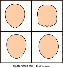 different shape of the face, vector icon. black stroke.