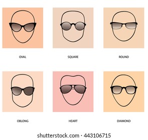 Different Shape Glasses. Face Types. Vector Illustration