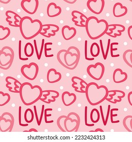 Different shape of hearts on pink background. San Valentine's Day. Seamless pattern.