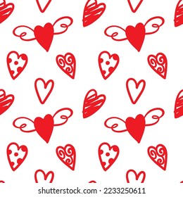 Unterschiedliche Herzform. San Valentinstag. Nahtloses Muster.