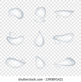 Different shape of realistic water drops vector isolated on transparent background, Glass bubble drop condensation surface, element design clean drop splash