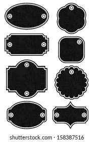 different shape vintage retro dark crackle label set with holes isolated on white background