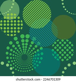 Different shaped circles green pantone seamless pattern, shiny sphere background, modern beautiful wallpaper, fabric print template. wrapping paper illustration with dot bubbles.