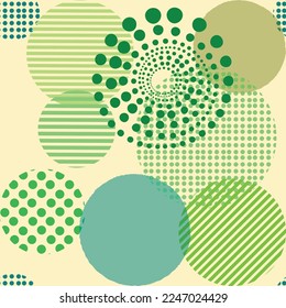 Different shaped circles green pantone seamless pattern, shiny sphere background, modern beautiful wallpaper, fabric print template. wrapping paper illustration with dot bubbles.