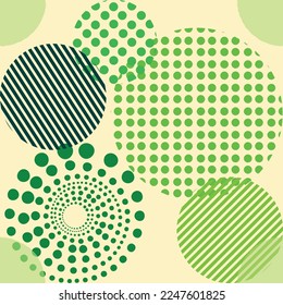 Different shaped circles green pantone seamless pattern, shiny sphere background, modern beautiful wallpaper, fabric print template. wrapping paper illustration with dot bubbles.