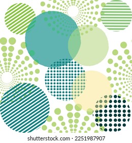 Different shaped circles green pantone seamless pattern, shiny sphere background, modern beautiful wallpaper, fabric print template. wrapping paper illustration with dot bubbles.