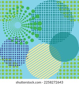 Different shaped circles green pantone seamless pattern, shiny sphere background, modern beautiful wallpaper, fabric print template. wrapping paper illustration with dot bubbles.