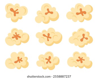 Different shaped popcorn set. Food or National Popcorn Day theme. Vector illustration on white background.