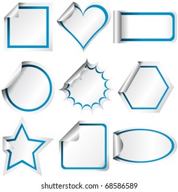 Different shaped stickers with colored curled glossy paper corners