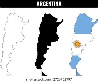 Verschiedene Formen von Argentinien mit Flagge und Umrissversionen zusammen gezeigt