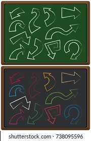 Different shapes of arrows on chalkboards illustration