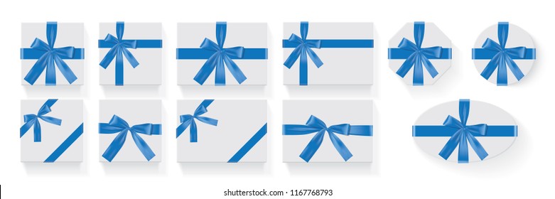 different shapes of boxes with a blue bow Vector