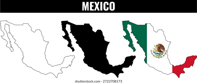 Different shapes and colors of Mexico shown in a simple design with the country outlined